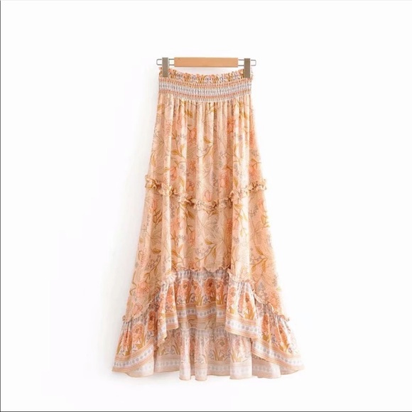 Hi Low Maxi Boho Floral Gypsy Print Skirt Pink - Picture 8 of 15